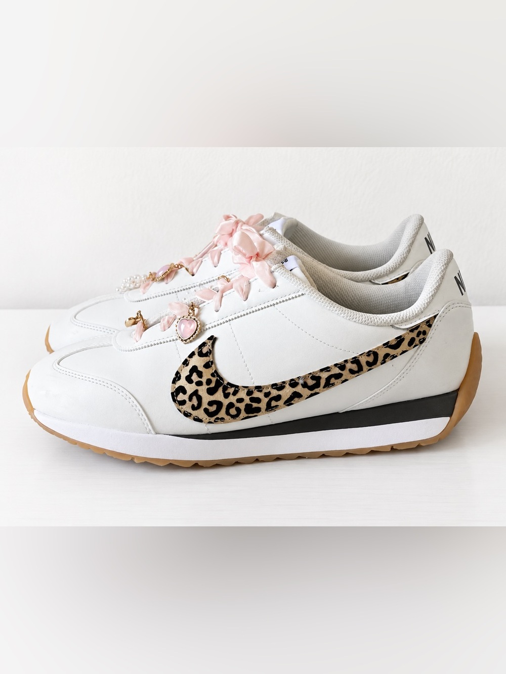 Nike Pacific Leather SE Leopard Sneakers White Pink Bows Women’s 11